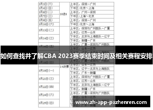 如何查找并了解CBA 2023赛季结束时间及相关赛程安排 如何查找并了解CBA 2023赛季结束时间及相关赛程安排