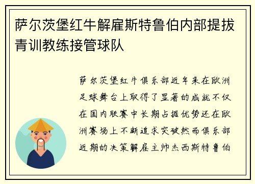 萨尔茨堡红牛解雇斯特鲁伯内部提拔青训教练接管球队 萨尔茨堡红牛解雇斯特鲁伯内部提拔青训教练接管球队